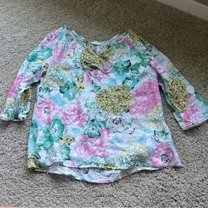 Charter Club Floral Blouse in Pink and Green with 3/4 Sleeves